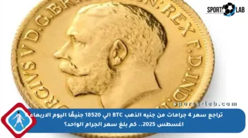 تراجع سعر 4 جرامات من جنيه الذهب BTC إلى 18520 جنيهًا اليوم الأربعاء 6 أغسطس 2025.. كم بلغ سعر الجرام الواحد؟